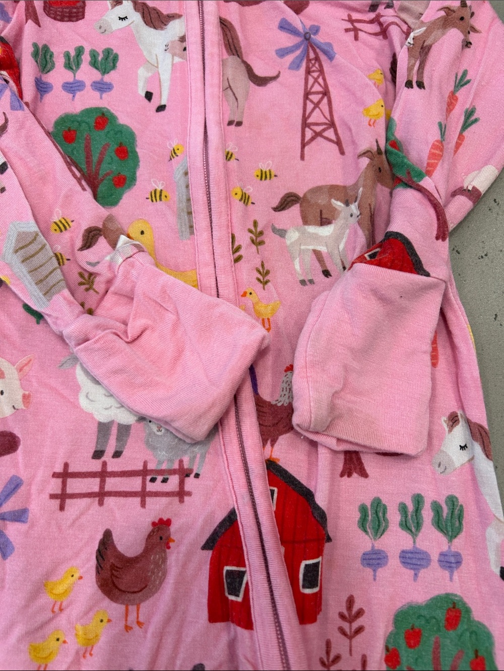 Little Sleepies 12-18M Pink Farm Animals Kids One-Piece Pajamas - Picture 3 of 4